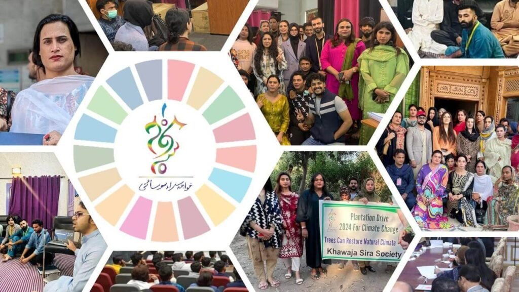 Collage of Degardis community activities around the UN Sustainable Development Goals wheel